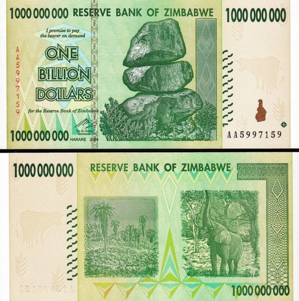 Zimbabwe Billion Dollars Unc Pcs Lot P