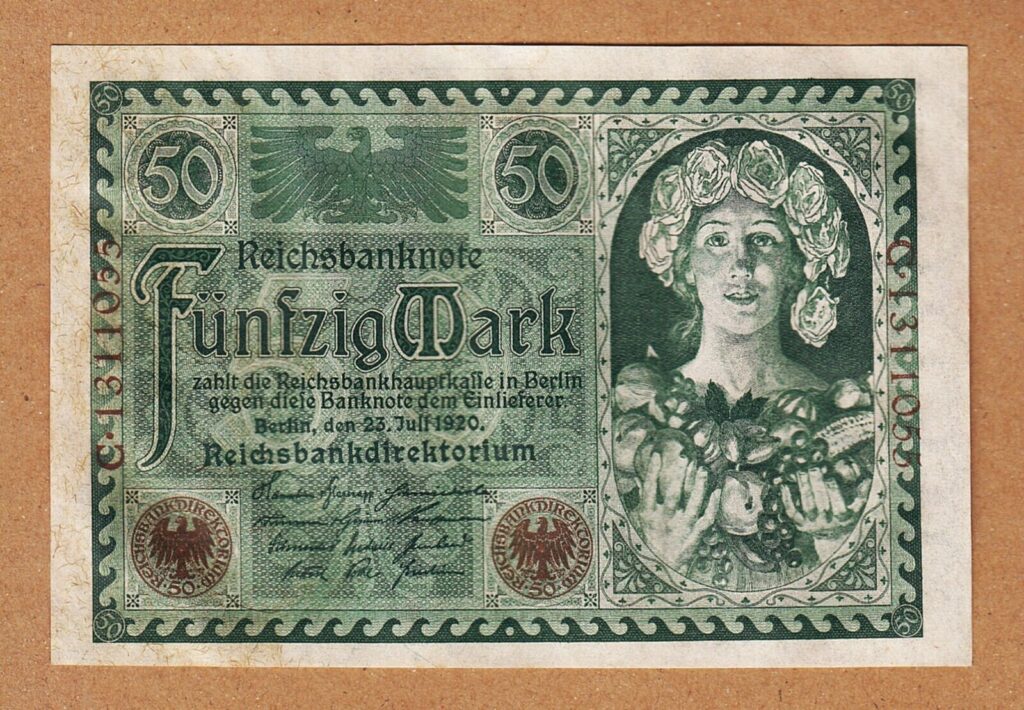 Germany 50 Mark 1920 AU P 68 Completely Watermark Fortumor