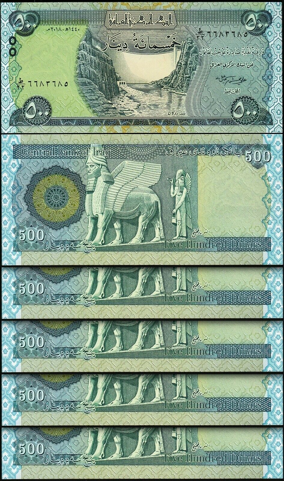 Iraq 500 Dinars 2018 UNC 5 Pcs LOT Consecutive P New Signature