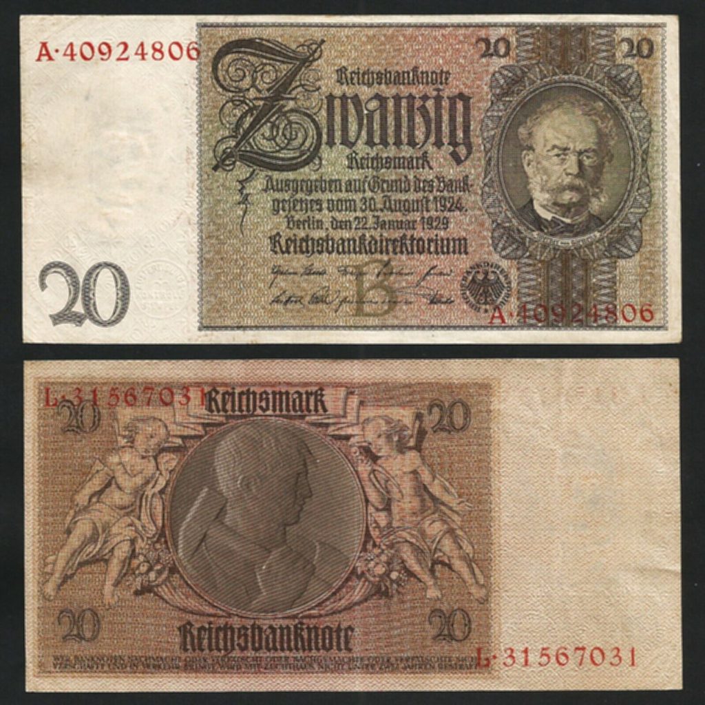 Germany 20 Reichsmark 1929 AVF P 181a Watermark Head Of Thaer