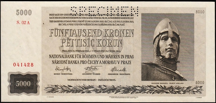 Bohemia & Moravia Specimen Banknote