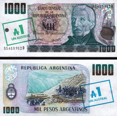 Argentina 1 Australes on 1000 Pesos, 1985 Overprint, UNC, P-320