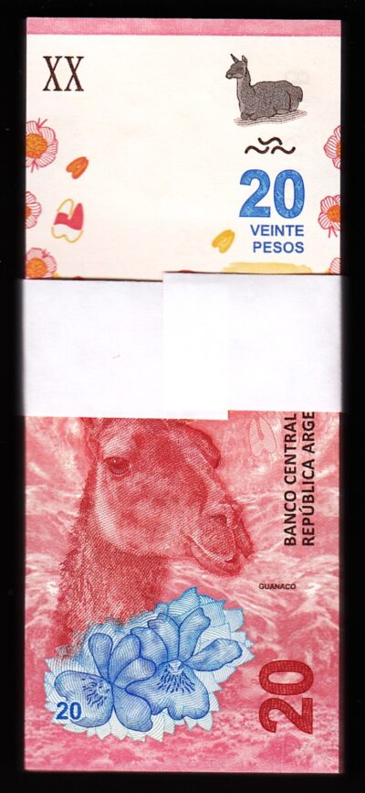 Argentina 20 Pesos 2017, UNC, ½ BUNDLE, Pack of 50 PCS, Consecutive, P-361