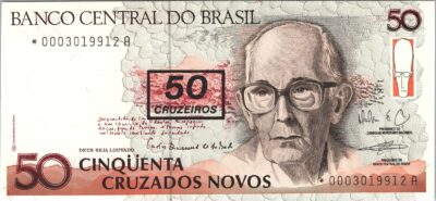 Brazil 50 Cruzeiros on 50 Cruzados Novos 1990, STAR REPLACEMENT * UNC- P-223