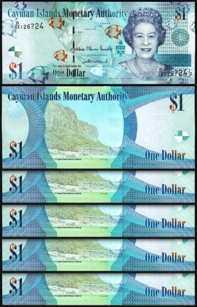 Cayman Islands 1 Dollar 2025 (2024), UNC, 5 Pcs LOT, P-38, Prefix D/10 New Sign