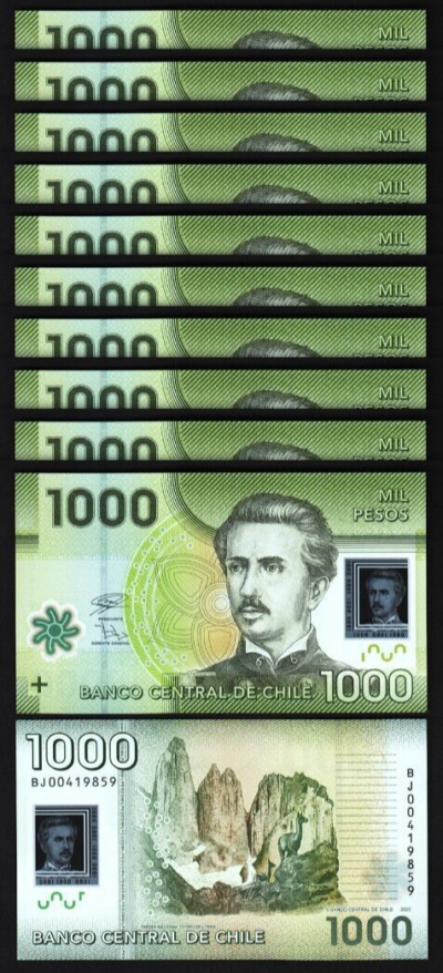 Chile 1000 Pesos 2020, UNC, 10 Pcs LOT, POLYMER, P-161j