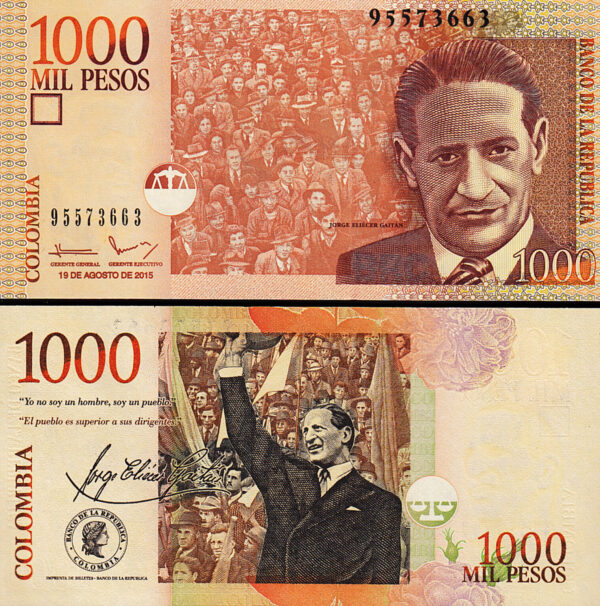 Colombia 1000 Pesos 2015, UNC, BUNDLE, Pack of 100 PCS, Consecutive, P-456t - Image 4