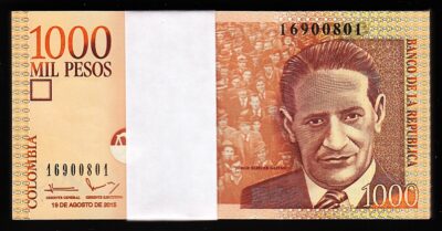 Colombia 1000 Pesos 2015, UNC, BUNDLE, Pack of 100 PCS, Consecutive, P-456t