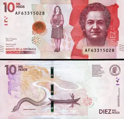 Colombia 10000 Pesos 2018 2021, UNC, P-460, Prefix AF