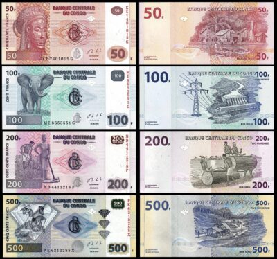 Congo Democratic Republic 4 Pcs UNC Set, 50 100 200 500 Francs 2013