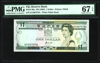 Fiji 1 Dollar 1993, PMG 67 EPQ, Superb Gem UNC, P-89a, TDLR