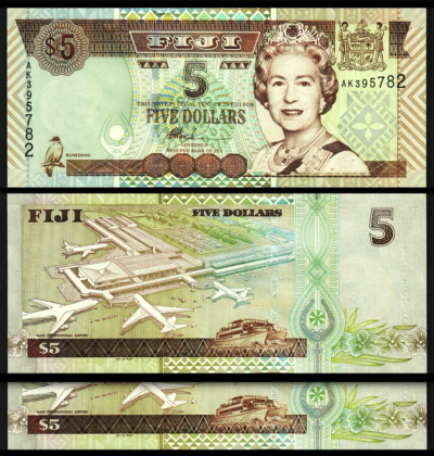 Fiji 5 Dollars 2002, UNC, 2 Pcs PAIR, Consecutive, P-105, Queen Elizabeth II