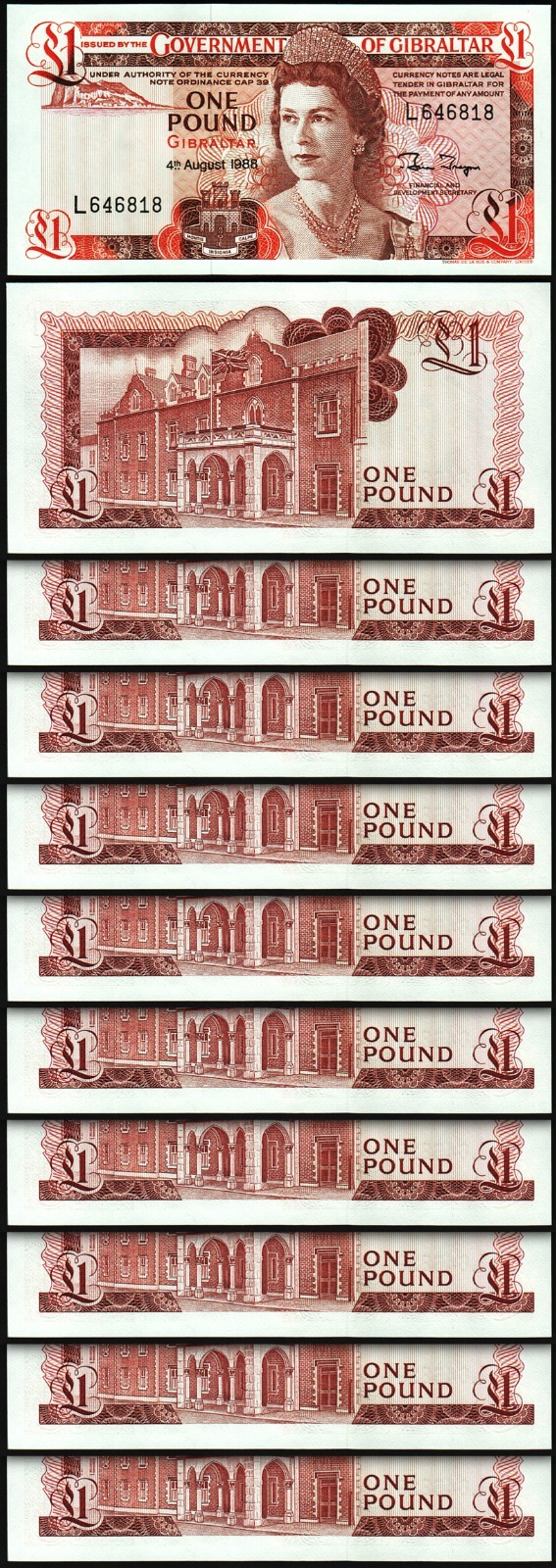 Gibraltar 1 Pound 1988, UNC, 20 Pcs LOT, Consecutive, P-20e, Que II - Image 3