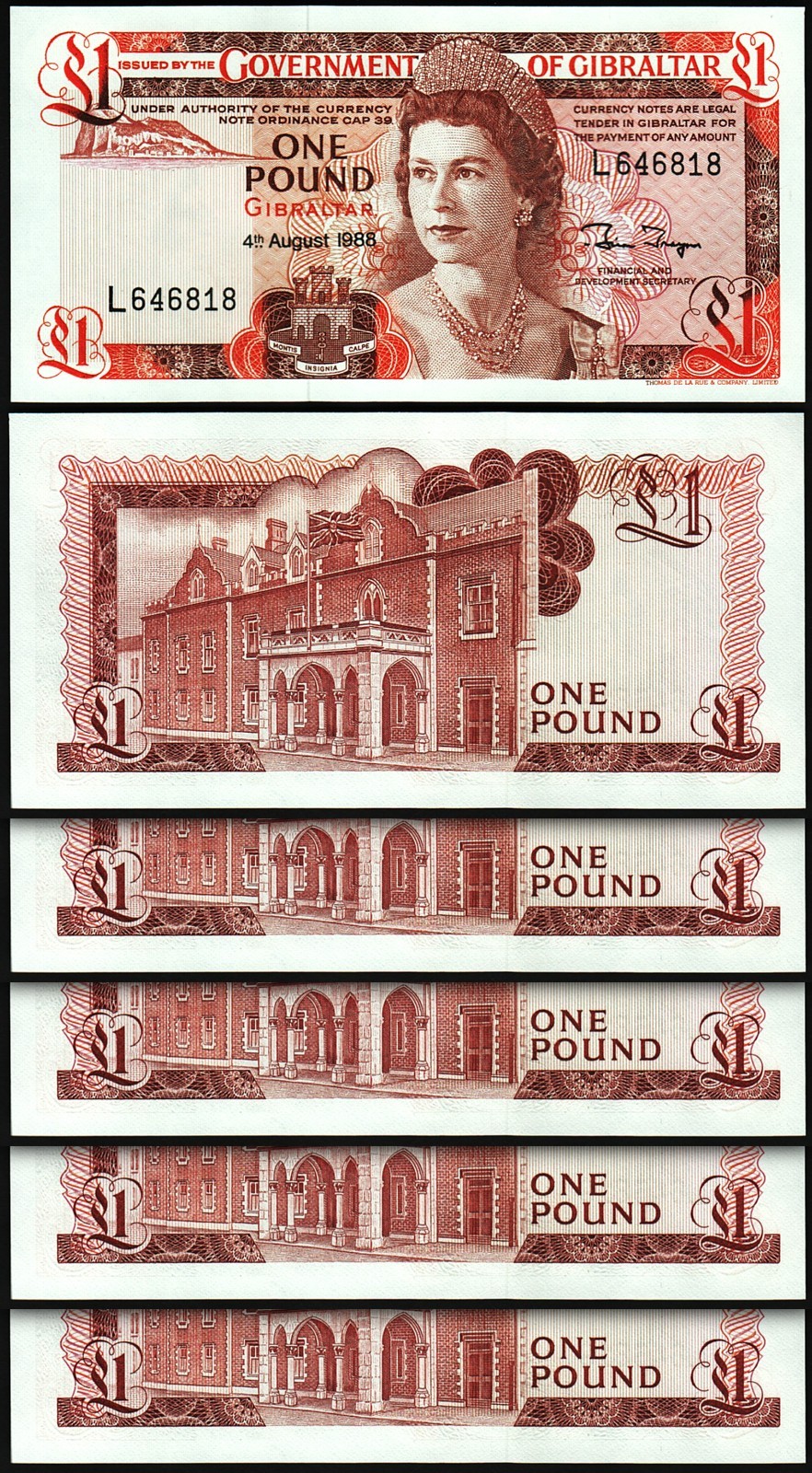 Gibraltar 1 Pound 1988, UNC, 20 Pcs LOT, Consecutive, P-20e, Que II - Image 4