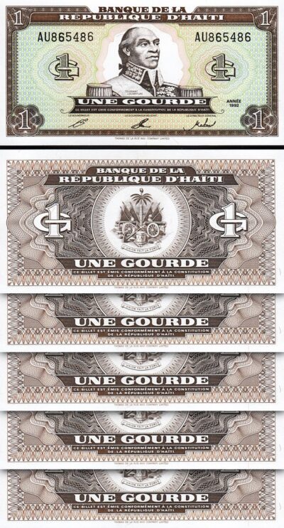Haiti 1 Gourde 1992, UNC, 5 Pcs LOT, Consecutive, P-259a