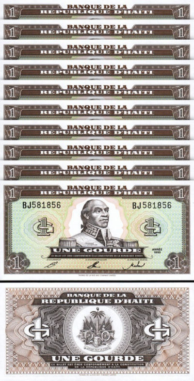 Haiti 1 Gourde 1993, UNC, 10 Pcs LOT, Consecutive, P-259a