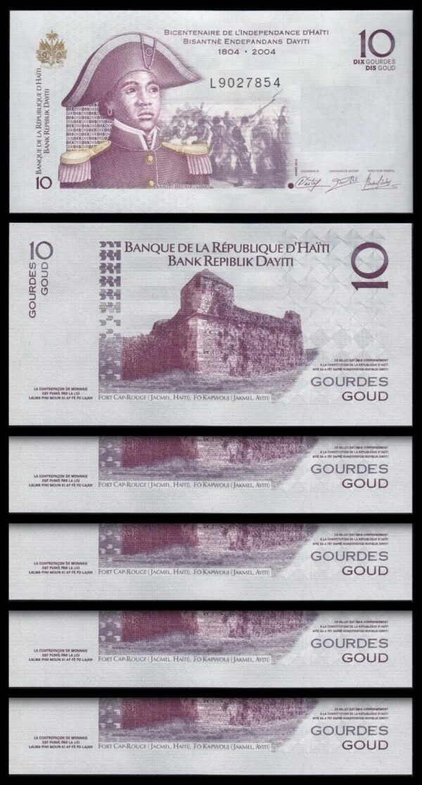 Haiti 10 Gourdes 2012, UNC-, 10 Pcs LOT, P-272e, Prefix L - Image 3