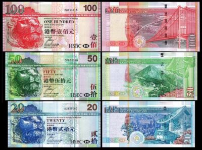 Hong Kong 3 Pcs Set, 20 50 100 Dollars 2008 2009, UNC, Hsbc, P-207 208 209, Lion