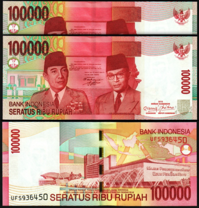 Indonesia 100000 100,000 Rupiah 2010, UNC, 2 Pcs PAIR, Consecutive, P-146g