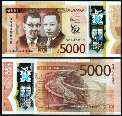 Jamaica 5000 Dollars 2022 2023, UNC, Polymer, P-101 New Design