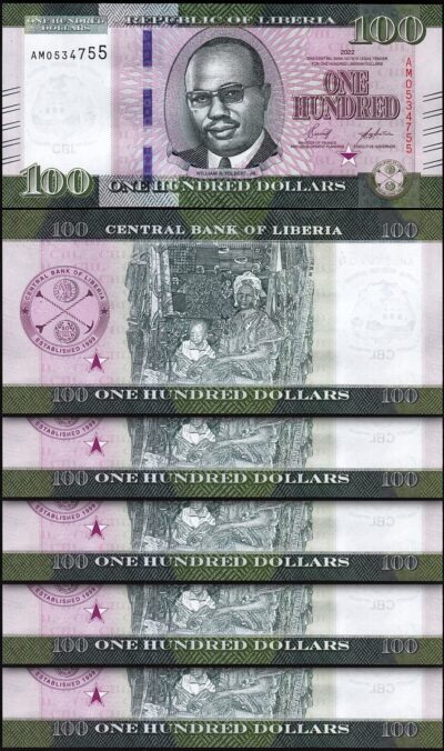 Liberia 100 Dollars 2022 2023, UNC, 5 Pcs LOT, P-41
