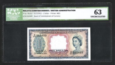 Malaya & British Borneo 1 Dollar 1953, ICG 63, UNC, P-1a, QEII