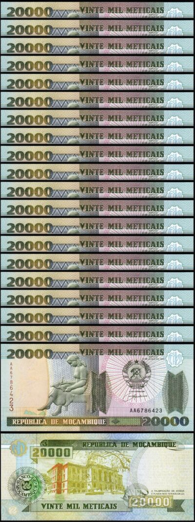 Mozambique 20000 20,000 Meticais 1999, UNC, 20 Pcs LOT, Consecutive, P-140, AA
