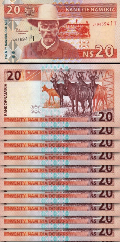 Namibia 20 Dollars, 2002, UNC, 10 PCS LOT, P-6