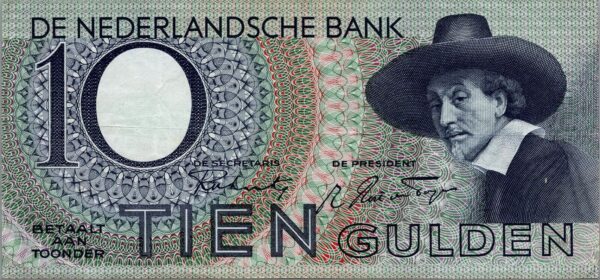 Netherlands 10 Gulden 1943, aXF, P-59, Low S/N 000191