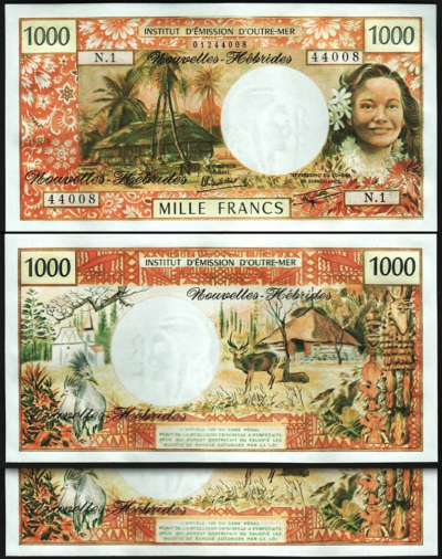 New Hebrides 1000 Francs 1979, UNC, 2 Pcs PAIR, Consecutive, P-20c, Signature 3A