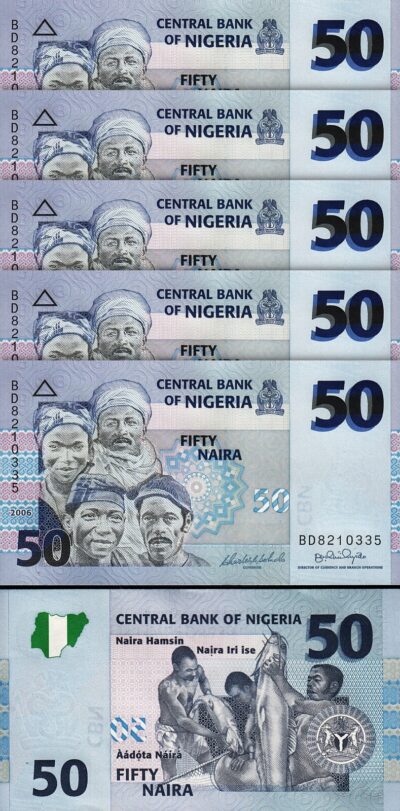 Nigeria 50 Naira 2006, UNC, 5 PCS LOT, P-235a