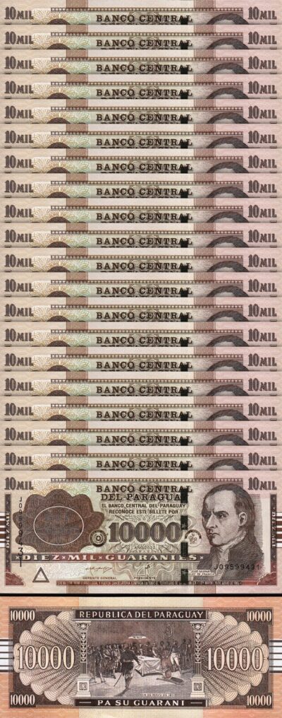 Paraguay 10000 Guaranies 2022, UNC, 20 Pcs LOT, Consecutive, P-A238
