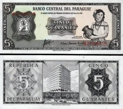 Paraguay 5 Guaranies 1952, XF, P 195b, Prefix A