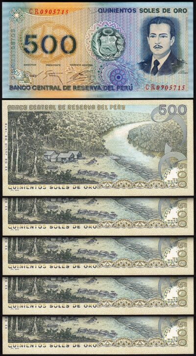 Peru 500 Soles De Oro 1976, UNC, 5 Pcs LOT, Consecutive, P-115