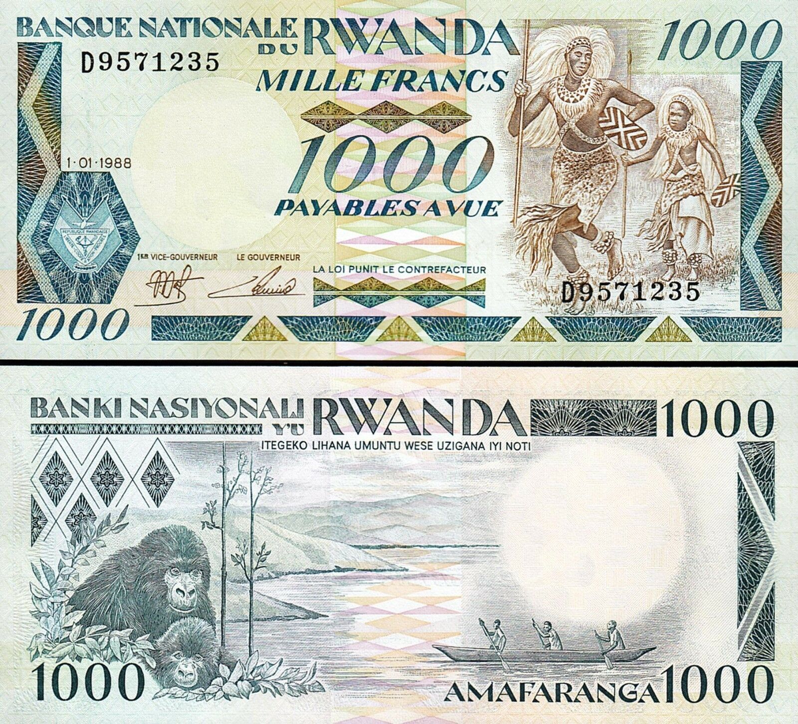 Rwanda 1000 Francs 1988, UNC, P-21