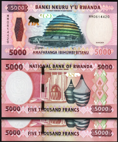Rwanda 5000 Francs 2024, UNC, 2 Pcs PAIR, Consecutive, P-45 New Design