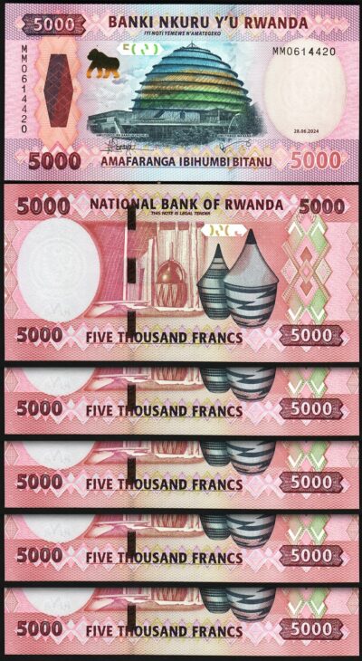 Rwanda 5000 Francs 2024, UNC, 5 Pcs LOT, Consecutive, P-45 New Design
