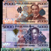 Sierra Leone, 4 Pcs SET 1000 2000 5000 10000 Leones 2021, UNC P-New, Last 3 Same