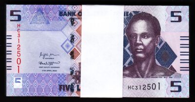 Sierra Leone 5 Leones 2022, UNC, BUNDLE Pack 100 PCS, Consecutive, P-36