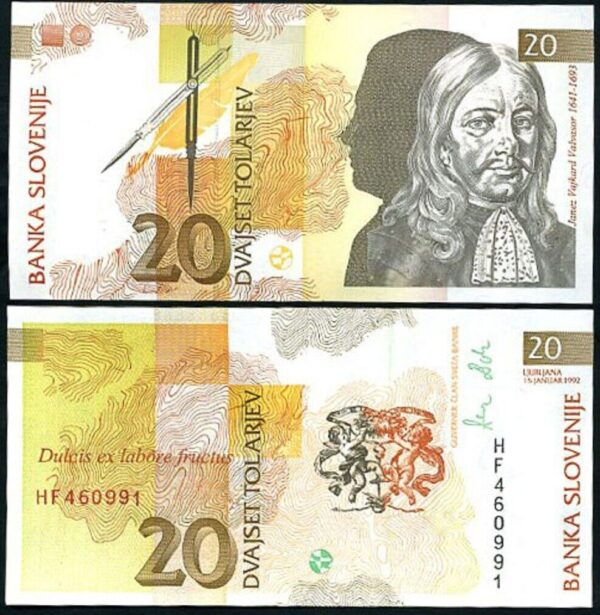 Slovenia 20 Tolarjev 1992, UNC, 2 Pcs PAIR, Consecutive, P-12, Pre-Euro - Image 3