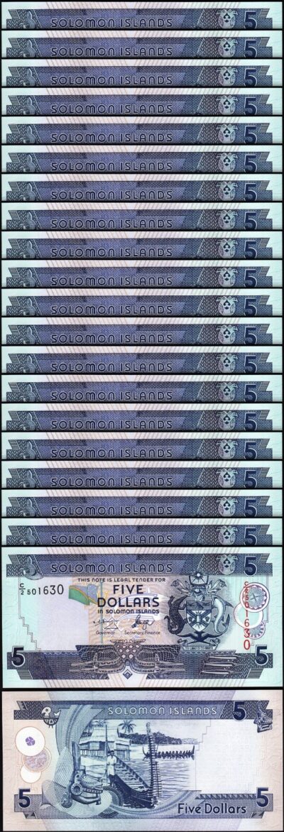 Solomon Islands 5 Dollars 2004 2006, UNC, 20 Pcs LOT, Consecutive,P-26, Prfx C/2