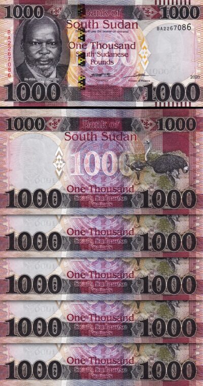 South Sudan 1000 Pounds 2020 (2021), UNC, 5 Pcs LOT, Consecutive, P-17