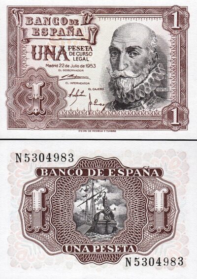 Spain Espana 1 Peseta 1953, UNC, P-144