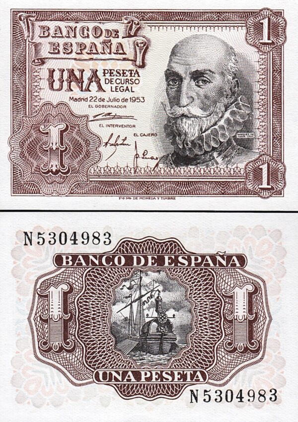 Spain Espana 1 Peseta 1953, UNC, P-144