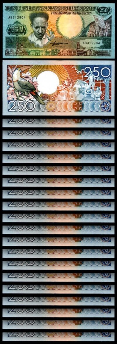 Suriname 250 Gulden 1988, UNC, 20 Pcs Consecutive LOT, P-134