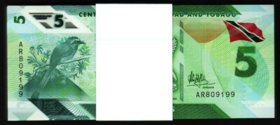 Trinidad Tobago 5 Dollars 2020 2021, UNC, ½ BUNDLE, Pack 50 PCS, P-61 New Design