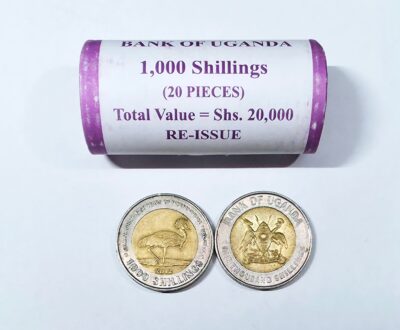UGANDA , 20 x Coins with ROLL ,1.000 Shilling 2012, AU, COMM 50th Year, BIMETAL