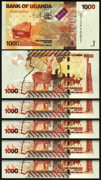 Uganda 1000 Shillings 2024, UNC, 5 Pcs LOT, Consecutive, P-49 New Date