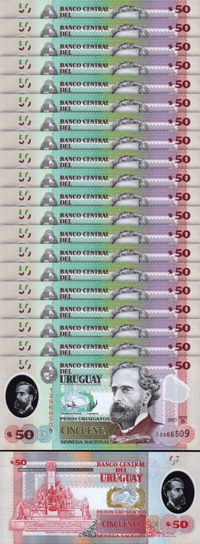 Uruguay 50 Pesos 2021, UNC, 20 Pcs LOT, POLYMER, P-102 New Date