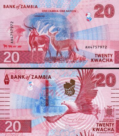 Zambia 20 Kwacha 2024 2025, UNC, P-63, New Design, Deer EAGLE
